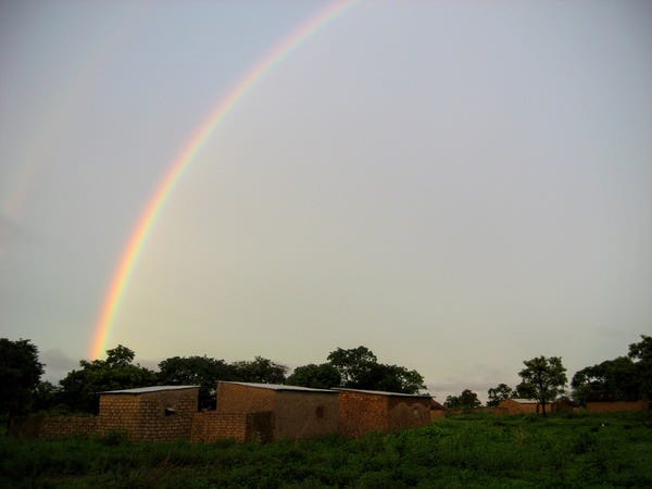 Morning rainbow over my hut in Kongolikoro, Mali.