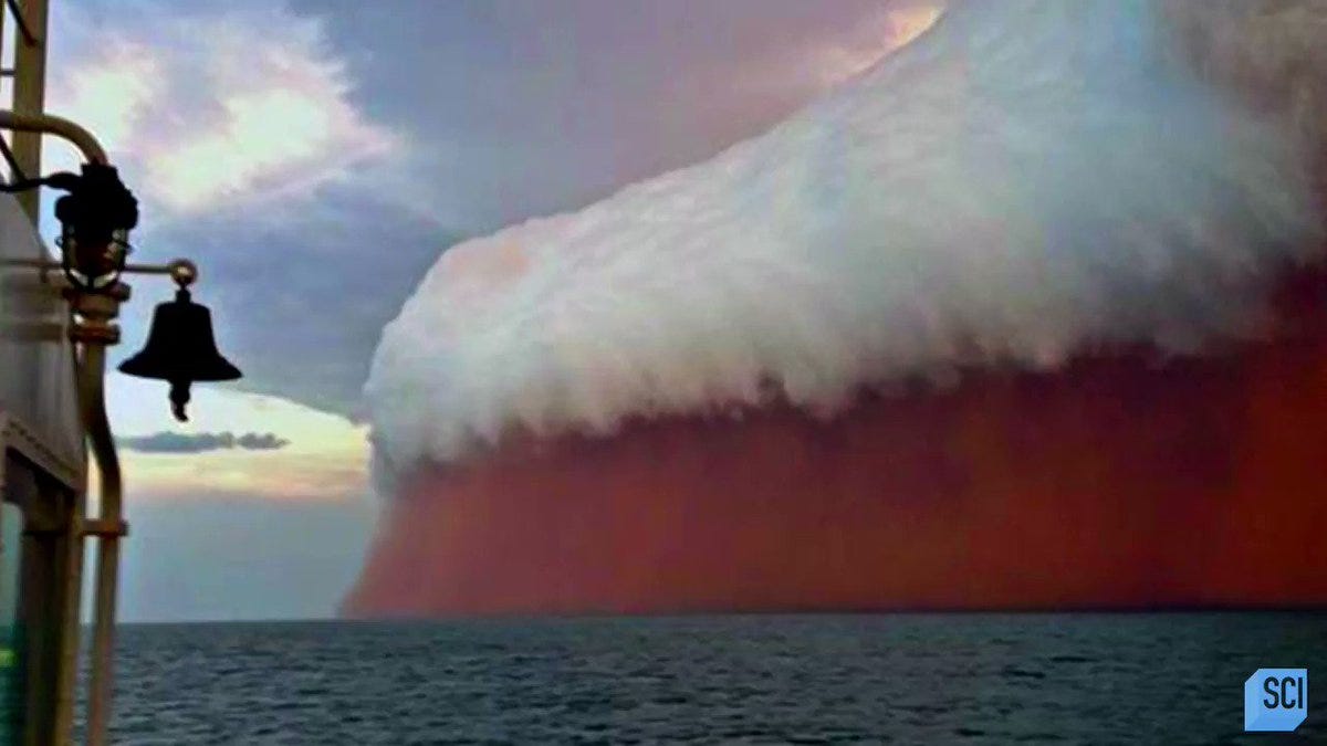 Science Channel on Twitter: "Is this a giant red tide tsunami or smoke from  wildfires off the coast of Australia? Nothing quite fits the profile. Watch  what's behind the red wall and