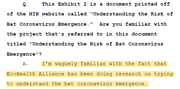 A Ich bin vage mit der Tatsache vertraut, dass EcoHealth Alliance Forschungen durchgeführt hat, um das Auftreten des Fledermaus-Coronavirus zu verstehen.