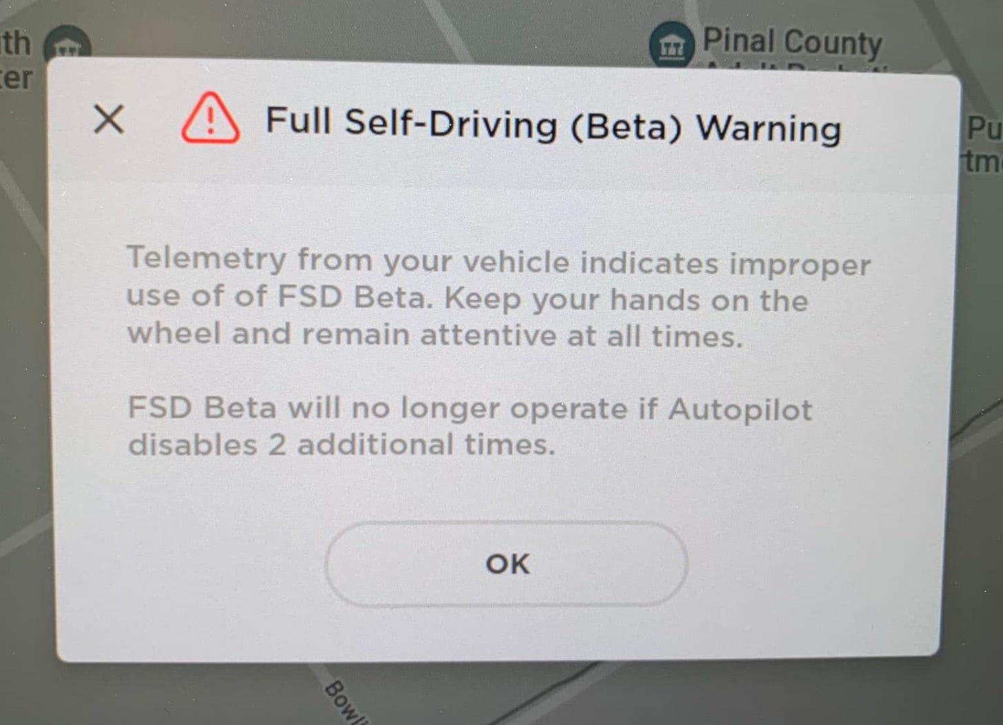 An example warning message issued to a beta tester who did not pay sufficient attention while using the beta software