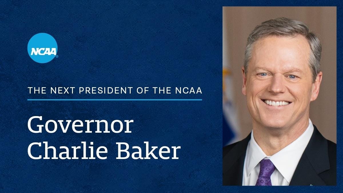 Massachusetts Governor Charlie Baker was named the next NCAA president