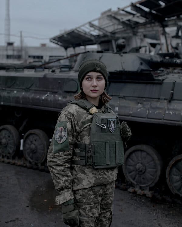 Anastasia Blyshchyk, a former television journalist, joined the military after her boyfriend was killed in combat. “They killed the man I love,” she said. “Of course I’m here.”