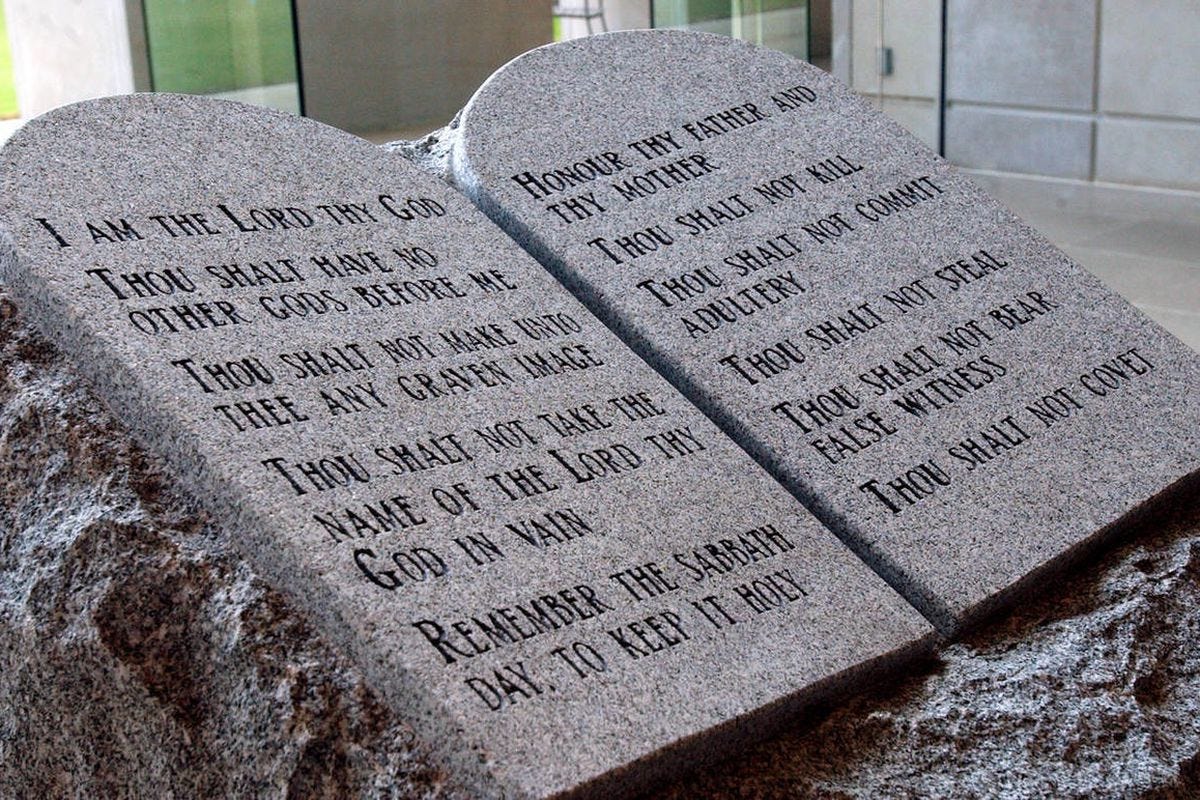 The Ten Commandments monument is pictured in the State Judicial Building in Montgomery, Ala., Thursday, Aug. 14, 2003. 