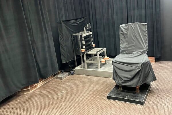 A photo provided by the South Carolina Department of Corrections shows the state’s death chamber in Columbia, S.C., including a firing squad chair, left, and the electric chair, right.
