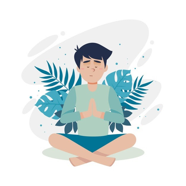 Meditation concept with man and leaves Free Vector