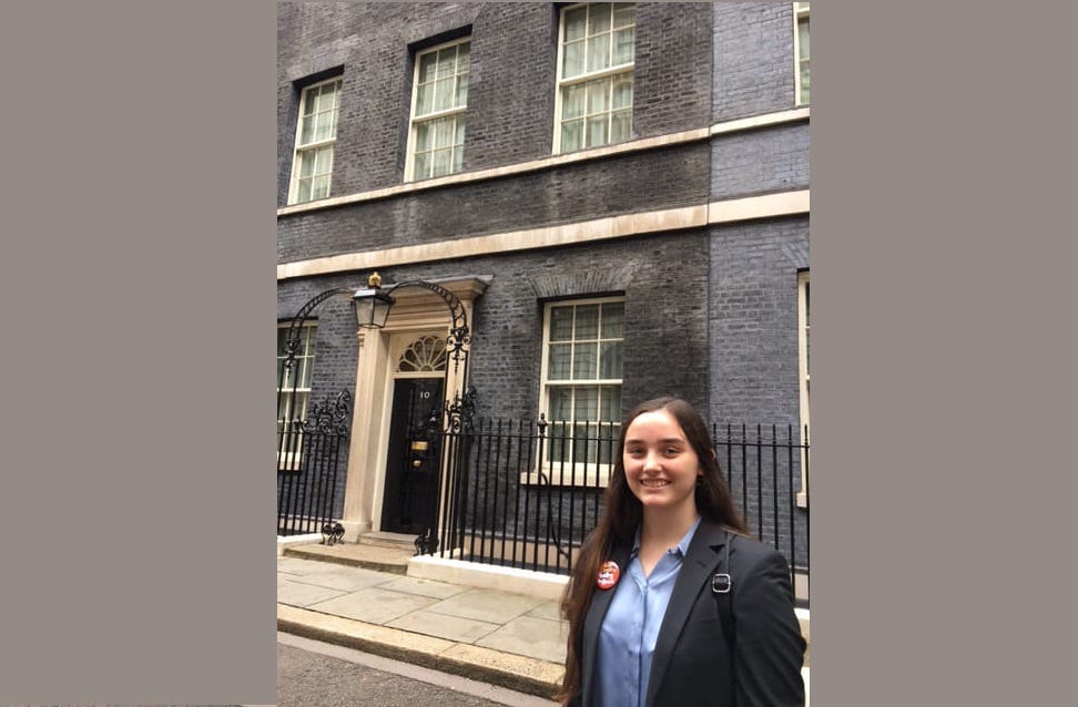 Elise Scotney outside No. 10 Downing Street. Picture submitted.
