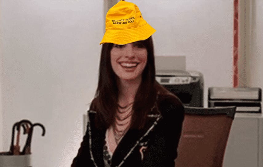 Louis Staples on Twitter: ""are you wearing the-" "the Sally Rooney,  Beautiful World Where Are You, bucket hat? yeah, I am"  https://t.co/dAkKjVX1zR" / Twitter