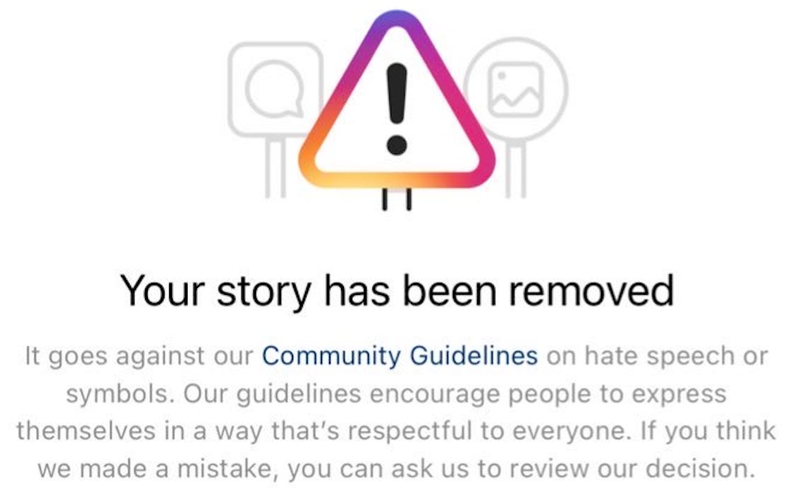 Your story has been removed - it goes against our Community guidelines"