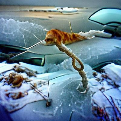 Like a cat tied to a stick that's driven into frozen winter shit