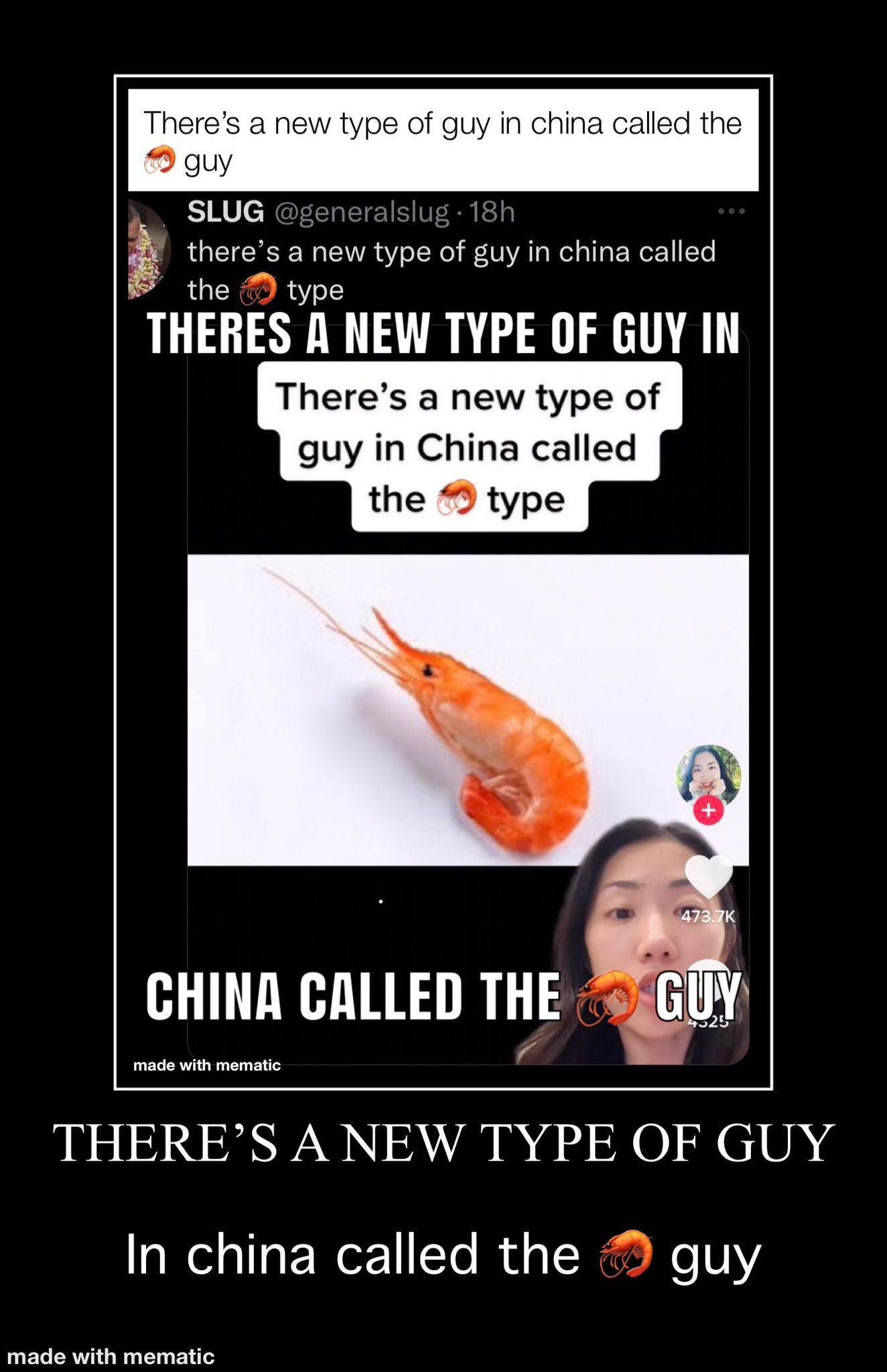 An extremely chaotic meme that says “There’s a new type of guy in China called the 🦐 type” in a bunch of fonts. It’s like a captioned screenshot of a tweet of a Tiktok embed framed as a motivational poster meme. It says “There’s a new type of guy in China called the 🦐 type” at least five times. An extremely chaotic meme that says “There’s a new type of guy in China called the 🦐 type” in a bunch of fonts. It’s like a captioned screenshot of a tweet of a Tiktok embed framed as a motivational poster meme. It says “There’s a new type of guy in China called the 🦐 type” at least five times.