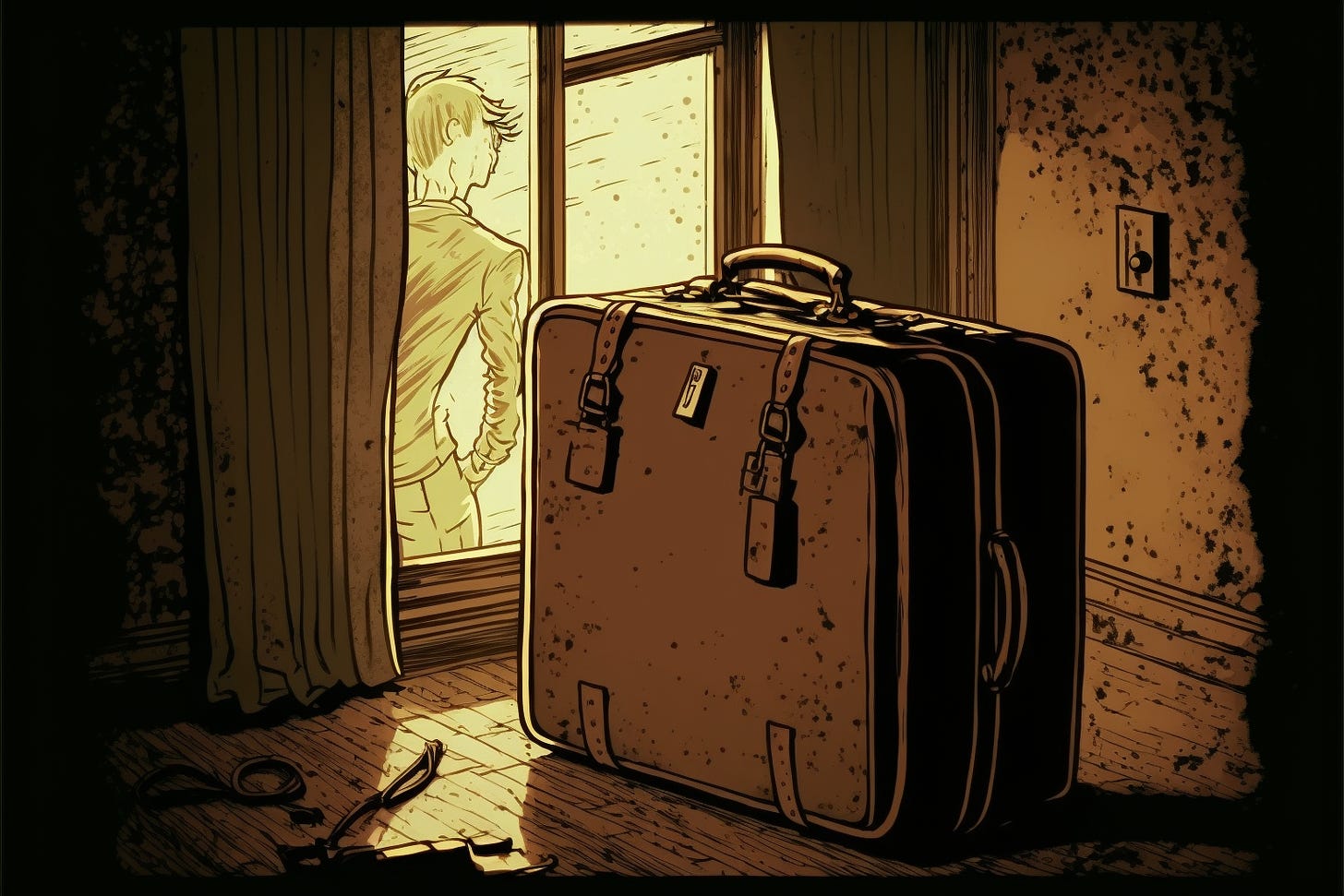 a brown suitcase, graphic novel