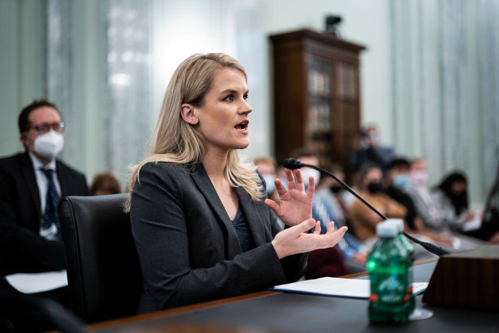 Facebook whistleblower Frances Haugen testifies during a Senate hearing Tuesday in Washington, DC. (Jabin Botsford-Pool / Getty Images)