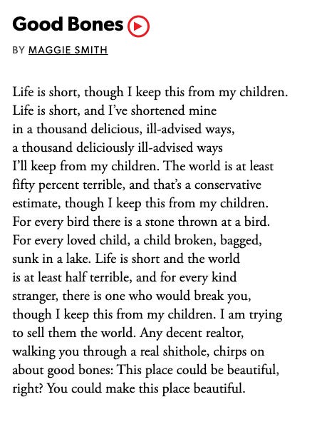 Poem "Good Bones" by Maggie Smith