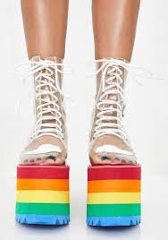 Image of platform shoes with rainbow platform