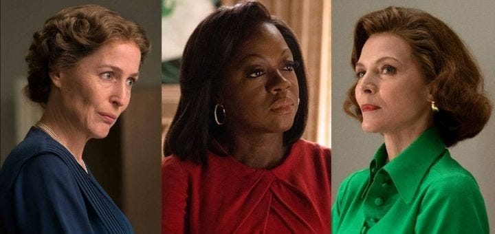 Gillian Anderson as Eleanor Roosevelt, Viola Davis as Michelle Obama, and Michelle Pfeiffer as Betty Ford in The First Lady