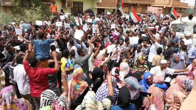 Crowds of protesters in Khartoum