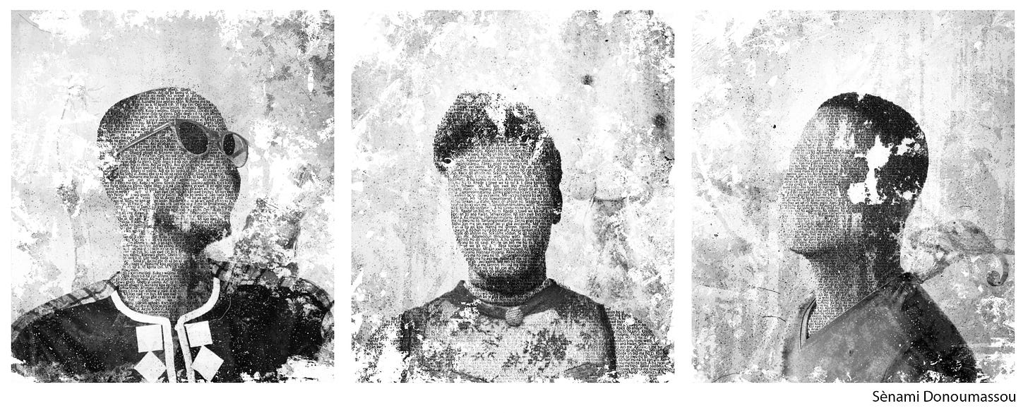 this is a triptych of portraits created by visual artist an illustrator Senami Donoumassou from Benin, west Africa.
