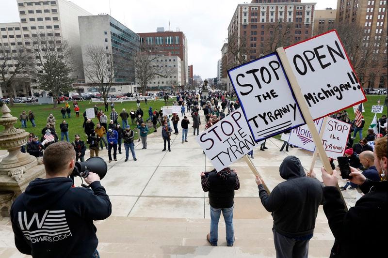 Protest at Michigan Capitol over gov's stay-at-home order - New ...