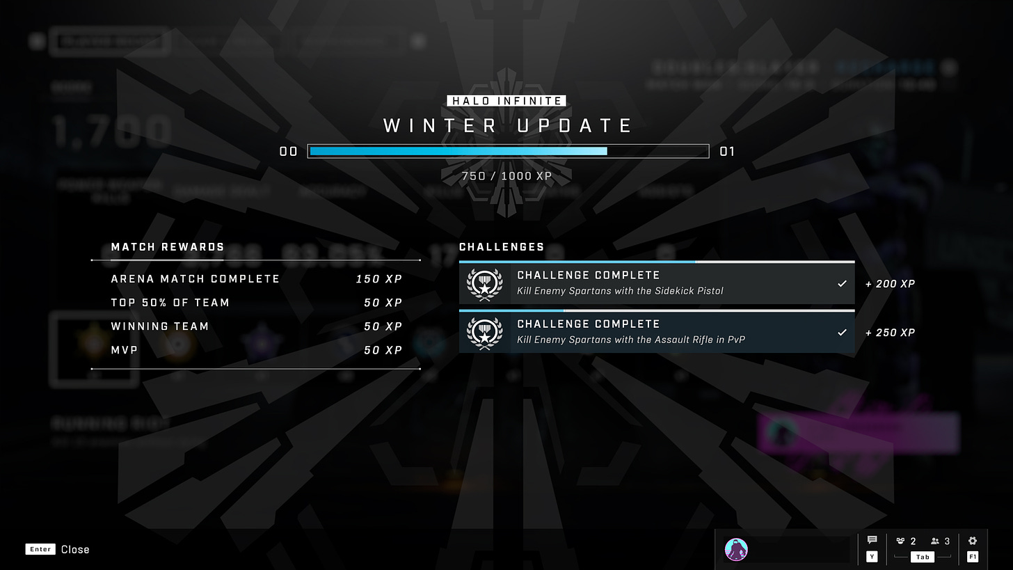 Halo Infinite XP Winter Update screen