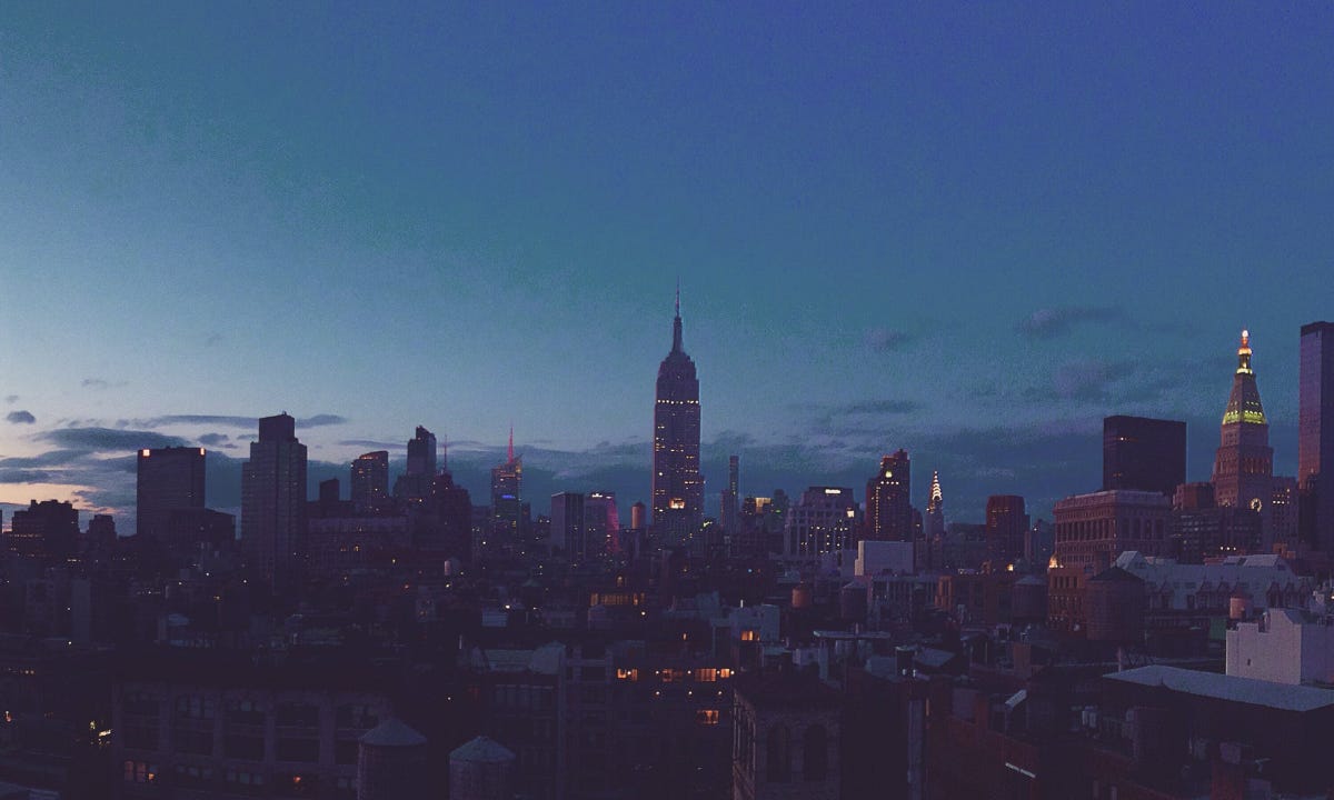 Skyline with blue sky seemingly at dusk