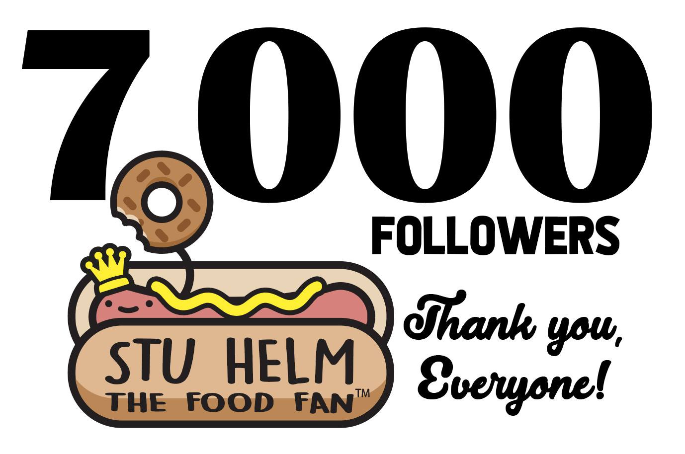 May be an image of text that says '000 FOLLOWERS Thank you, Everyone! STU HELM THE FOOD FAN'