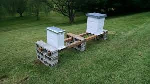 Honey bee hive stand. Cheap, easy to get materials, easy to put up, and  quick to take down or move if needed. These are … | Bee hive stand, Hive  stand, Backyard bee