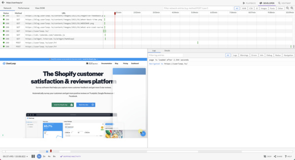 Logrocket monitoring the UserLoop Bubble App