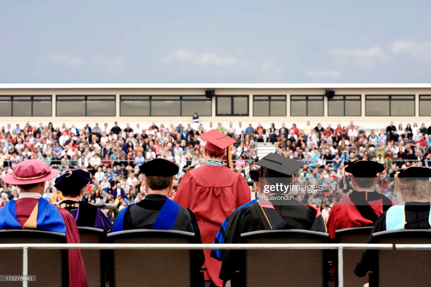 Back of College Graduation Ceremony with Crowd, Copy Space : Stock Photo