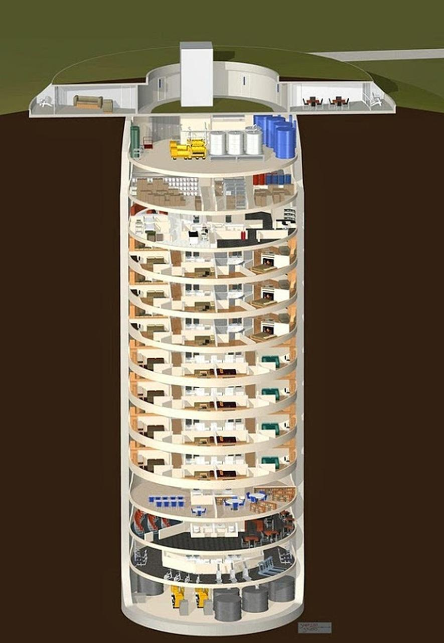 This cross section shows the full scale of the bunker, built in an old missile silo (Credit: SurvivalCondo.com)