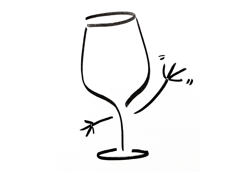 Anthropomorphic wine glass waving hello