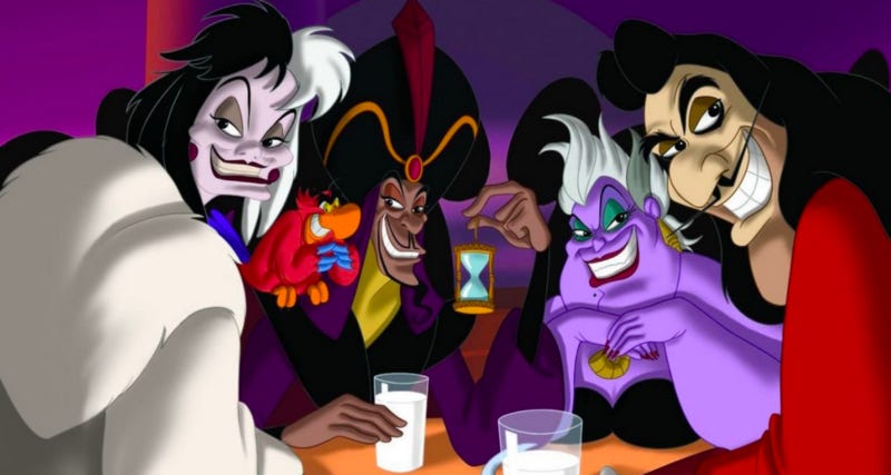 A bunch of Disney antagonists- Cruella, Jafar, Hook