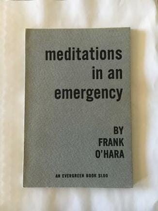 A Grove Press first edition of Frank O'Hara's Meditations in an Emergency like the one Don reads in Season 2 of Mad Men