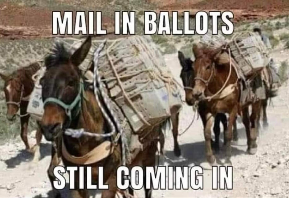 May be an image of text that says 'MAIL IN BALLOTS STILL COMING IN'