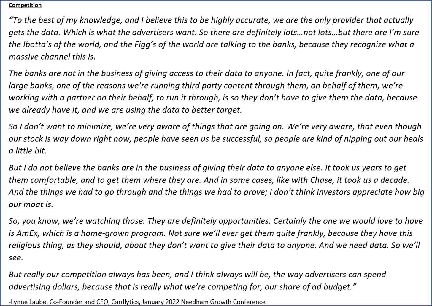 Cardlytics ($CDLX): BofA Renewal & Testing Competitors (Update), Lynne Laube, Cardlytics, CDLX, Needham Growth Conference, Swany407, Austin Swanson, Figg, Ibotta, BofA, Rewards Network