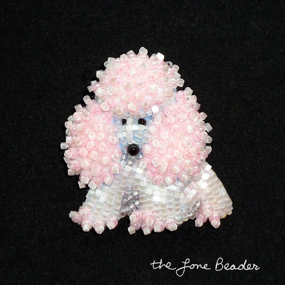 beaded baby miniature pink poodle pendant etsy bead embroidery brooch