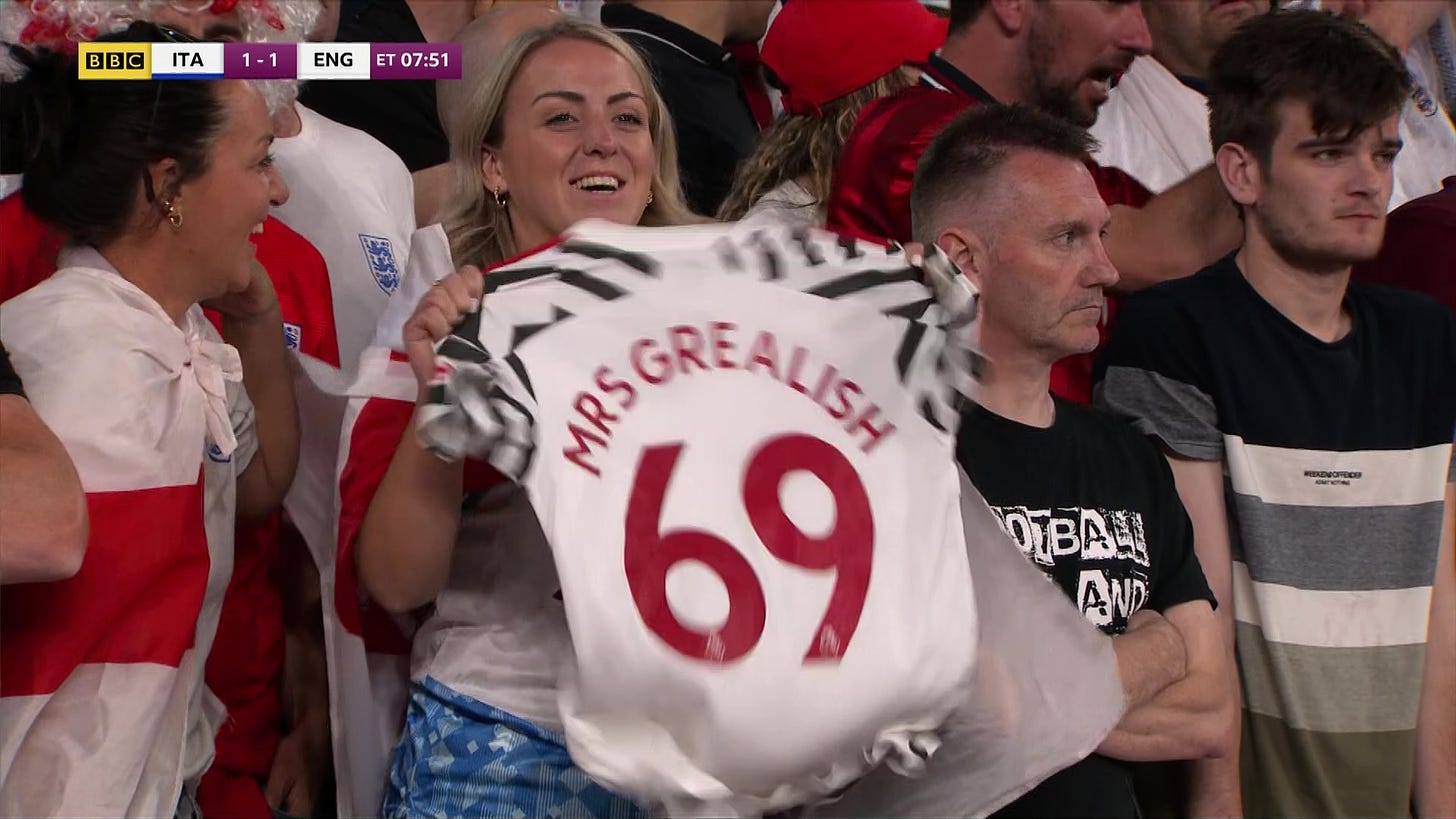 Woman wins Twitter with cheeky Man Utd &#39;Mrs Grealish&#39; 69 shirt as England  ace comes on against Italy in Euro 2020 final