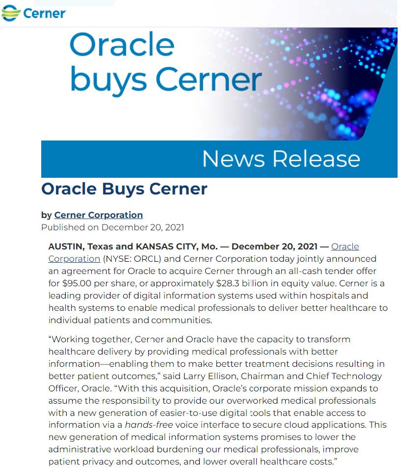 Oracle buys Cerner