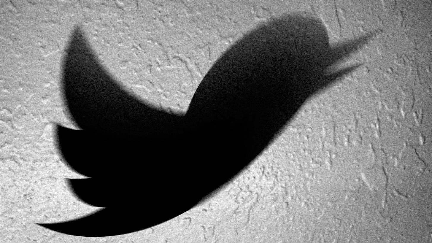 A shadow of the Twitter logo cast on a wall