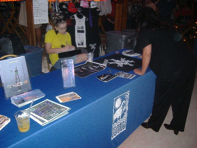 A well-stocked merch table - obviously Lennex tries to keep its name out there.