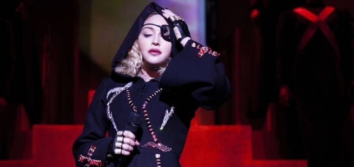 Screenshot of Madonna, with eye patch, from the Madame X documentary