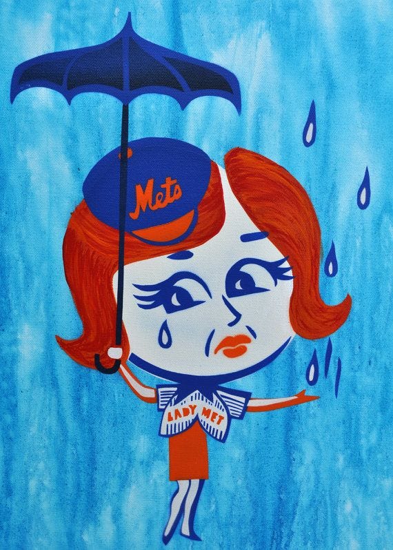 Lady Met Rain Delay | Baseball league, Baseball wall, New york mets
