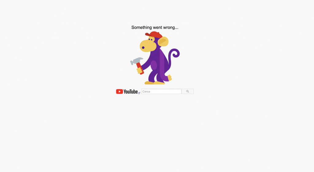 Pagina di errore di Youtube per problemi nel servizio