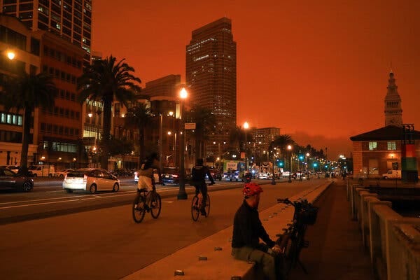 Bicyclists rode along the Embarcadero in downtown San Francisco at 10:55 a.m. Wednesday.