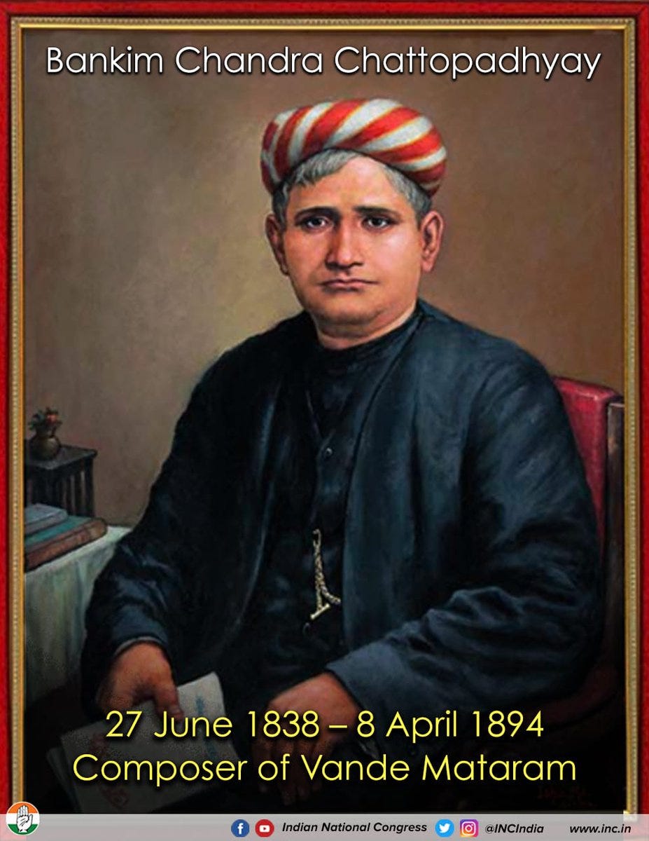 Congress on Twitter: &quot;We remember Bankim Chandra Chattopadhyay on his birth  anniversary who penned down India&#39;s national song, Vande Mataram. He was  the pioneer of revival of Bengali Literature in the 19th