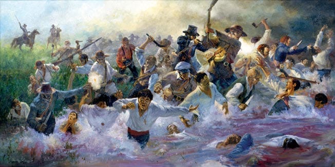 The Texian victory was marred by the slaughter of Mexican soldiers who tried to surrender. General Houston tried but failed to stem the frenzied killing that resulted in the death of more than half of Santa Anna’s army.