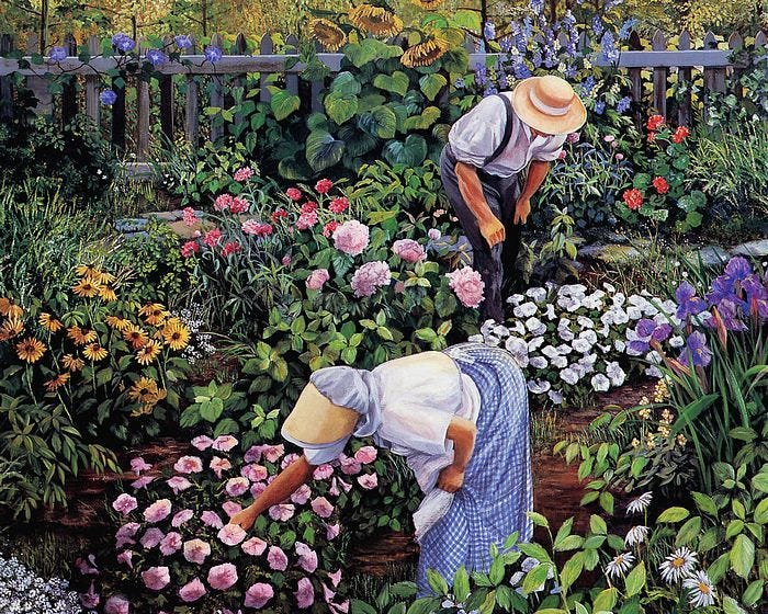 working in the garden | Art painting, Art wallpaper, Garden art