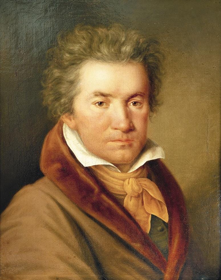 Contemporary (1815) half-length portrait of Beethoven at about age 45.