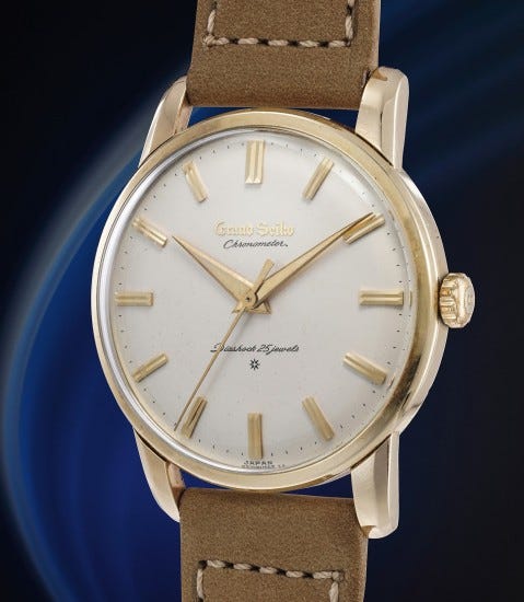 An early, fine and collectible gold-plated wristwatch with center seconds and presentation box, the first Grand Seiko model ever released