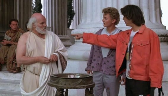 Bill S. Preston and Ted Theodore Logan talk to Socrates