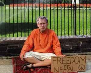 Photof George W. Bush in front of the White House on Day Two of the hunger strike.